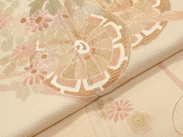 平和屋着物○中国三大刺繍 蘇州刺繍 総刺繍 訪問着 向かい鳥草花丸文 