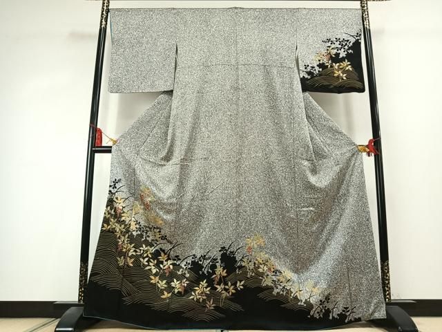 平和屋着物○訪問着 南天文 シルエット たたき染め 金彩 正絹 逸品