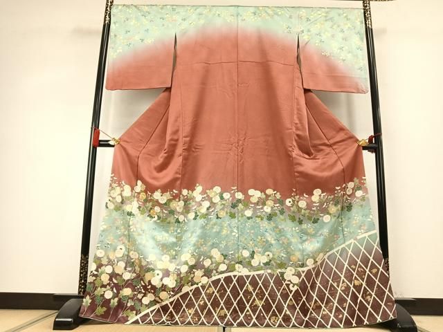 平和屋着物○訪問着 駒刺繍 草花文 暈し染め 金彩 正絹 逸品