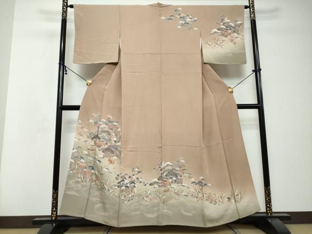 平和屋着物○訪問着 駒刺繍 流水草花文 暈し染め 金彩 正絹