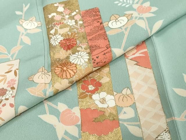 平和屋着物○訪問着 駒刺繍 短冊草花文 金彩 正絹 逸品 DABI2773ud