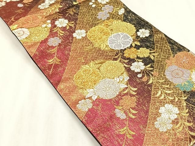 袋帯 華紋 鳳凰 鳥 唐花文様 本金箔 金糸 正絹 六通 Q332 公式通販