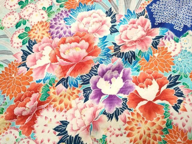 平和屋着物□豪華振袖 駒刺繍 絞り 草花文 牡丹 暈し染め 正絹 逸品