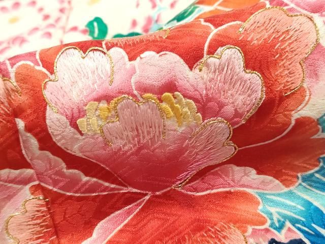 平和屋着物□豪華振袖 駒刺繍 絞り 草花文 牡丹 暈し染め 正絹 逸品