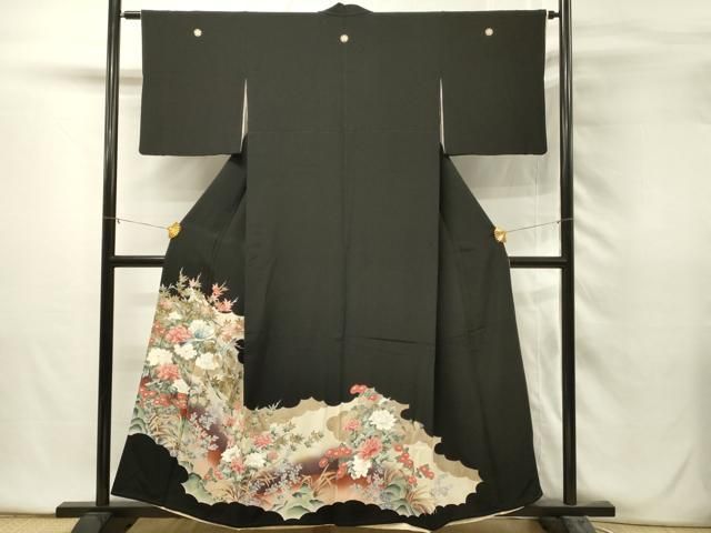 平和屋着物□豪華黒留袖 友禅 流水花鳥文 金彩 正絹 逸品 AABI6448st 逸品