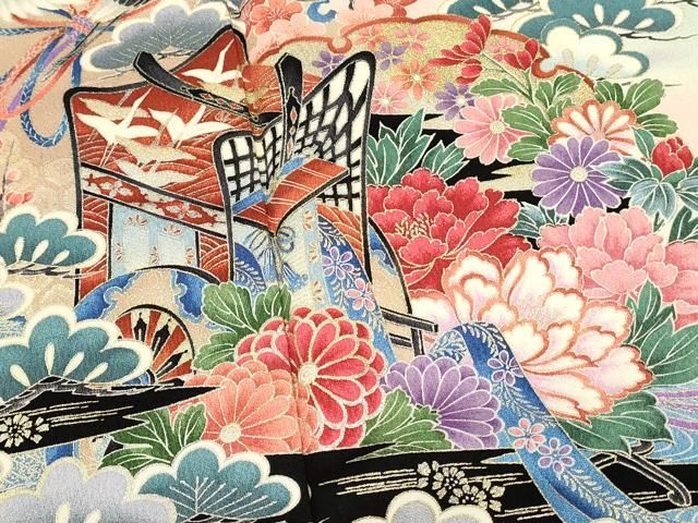 平和屋着物○極上 振袖 友禅 作家物 流水花車文 暈し染め 逸品 