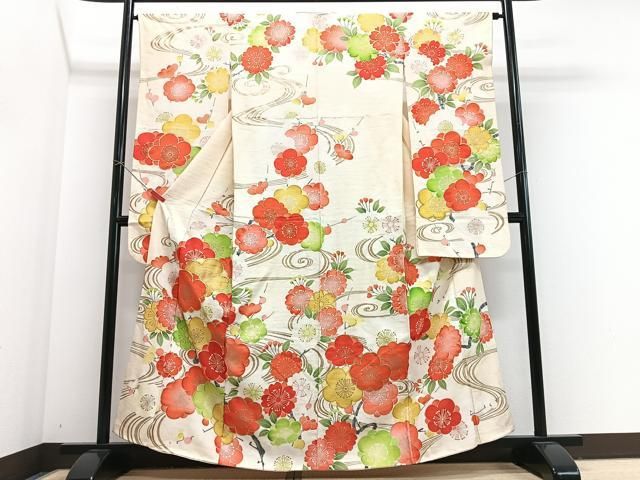 平和屋着物□豪華振袖 駒刺繍 流水舞梅文 金彩 正絹 逸品 CABJ8116xe
