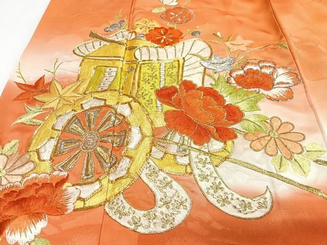 平和屋着物○豪華振袖 刺繍 花蝶文 暈し染め 金糸 金銀彩 銀通し地 