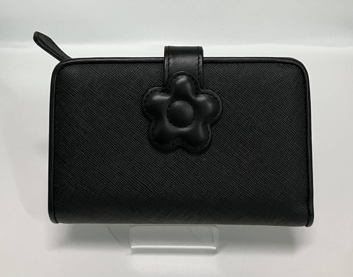 新品未使用！マリークワント　デイジーパッチスナップ２Ｌウォレット　ブラック　牛革 MARY QUANT マリークワント 二つ折り財布 デイジー パッチスナップ 2L