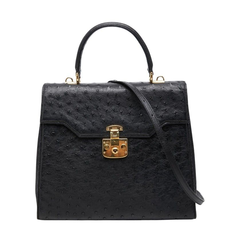 グッチ レディロック ハンドバッグ ショルダーバッグ 2WAY 000 01 0192 ブラック オーストリッチ レディース GUCCI【230-83164】