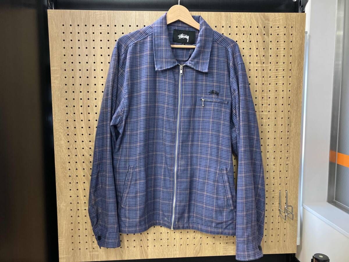 sTussY/その他ジャケット/ボールジップ チェックブルー系/サイズＬ/汚れ有り