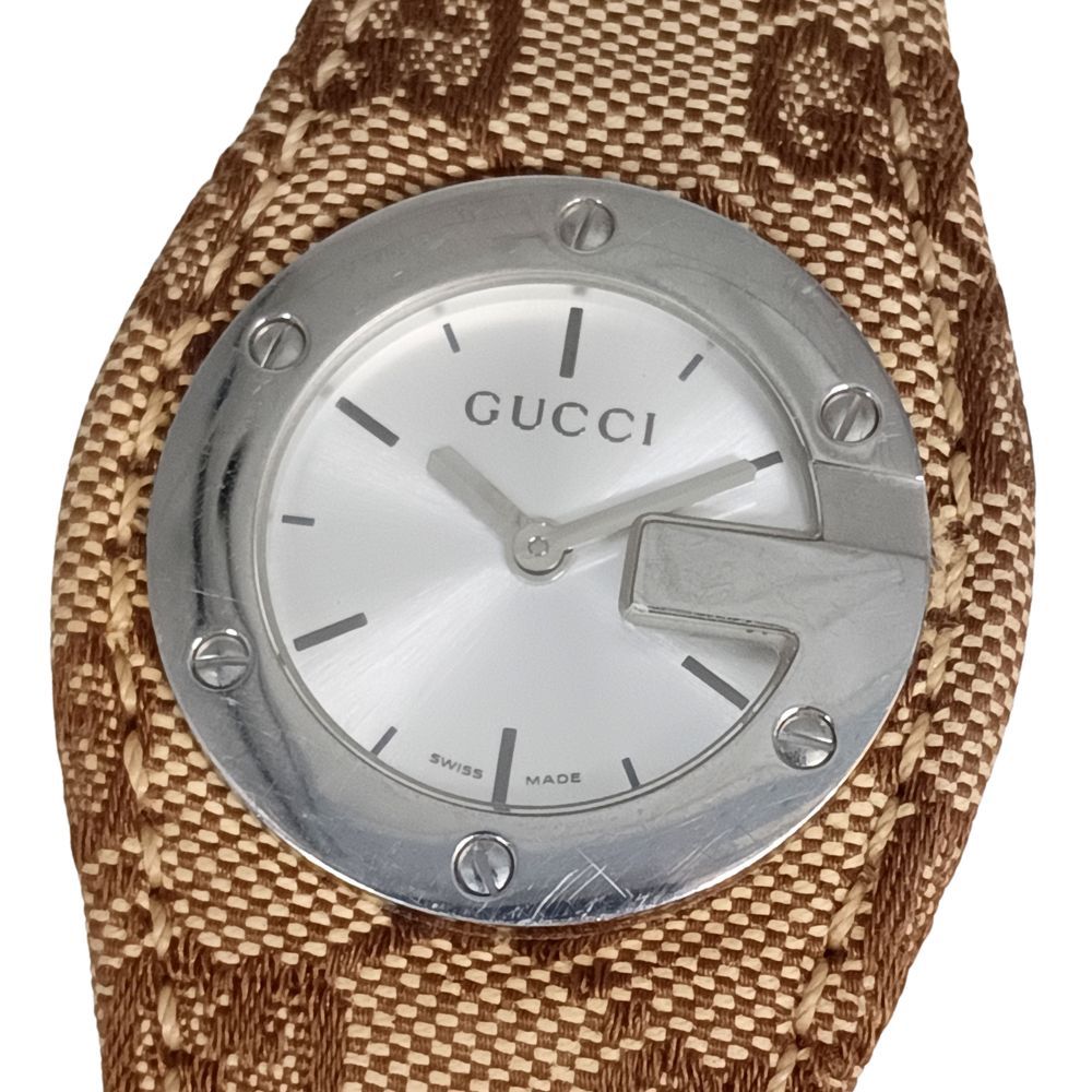 グッチ女性専用腕時計(アメリカ限定モデル)もっと自分を磨こう GUCCI グッチ 104 Gバンデュー GGキャンバス クォーツ レディース