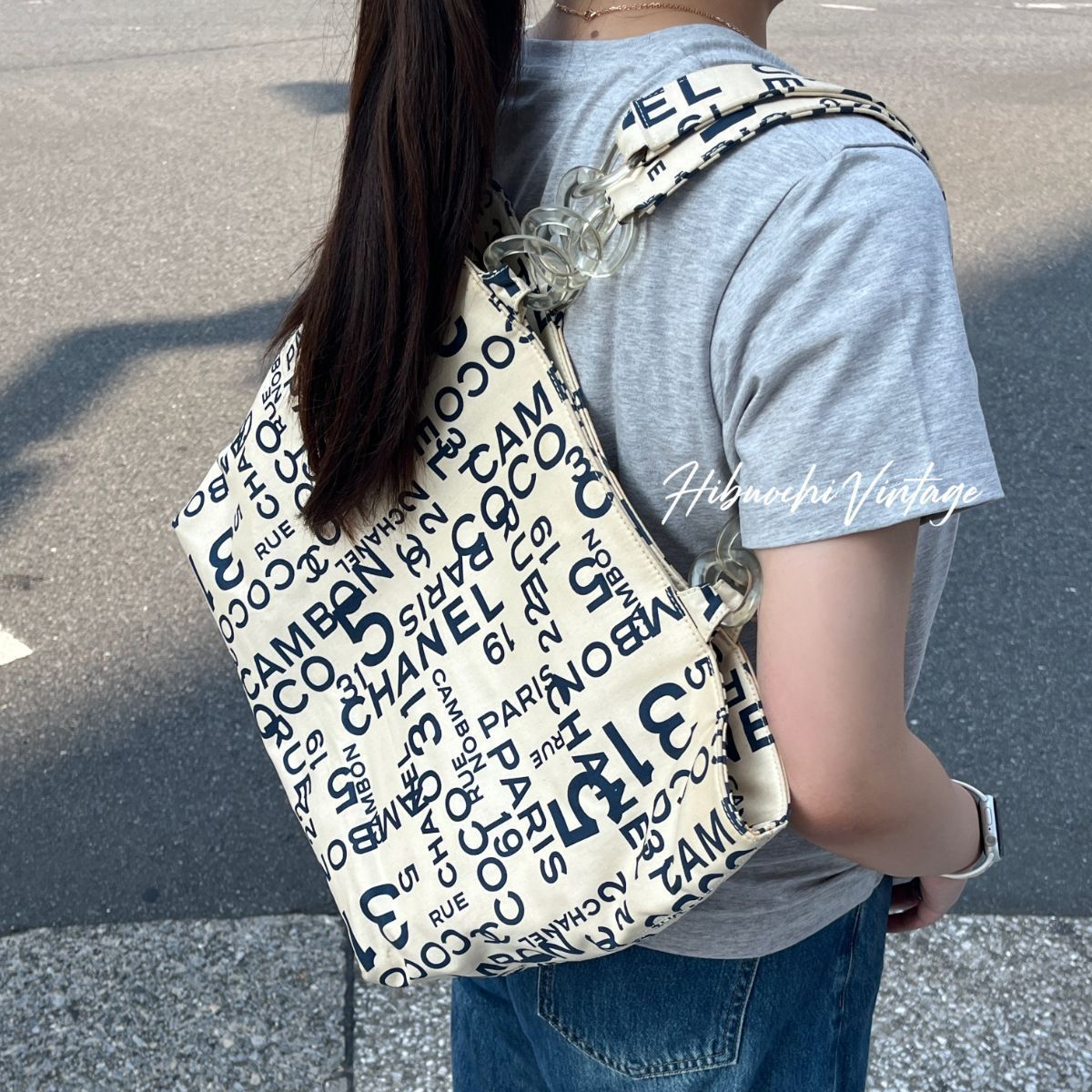 中古】CHANEL シャネル ロゴマニア タイポグラフィ トートバッグ