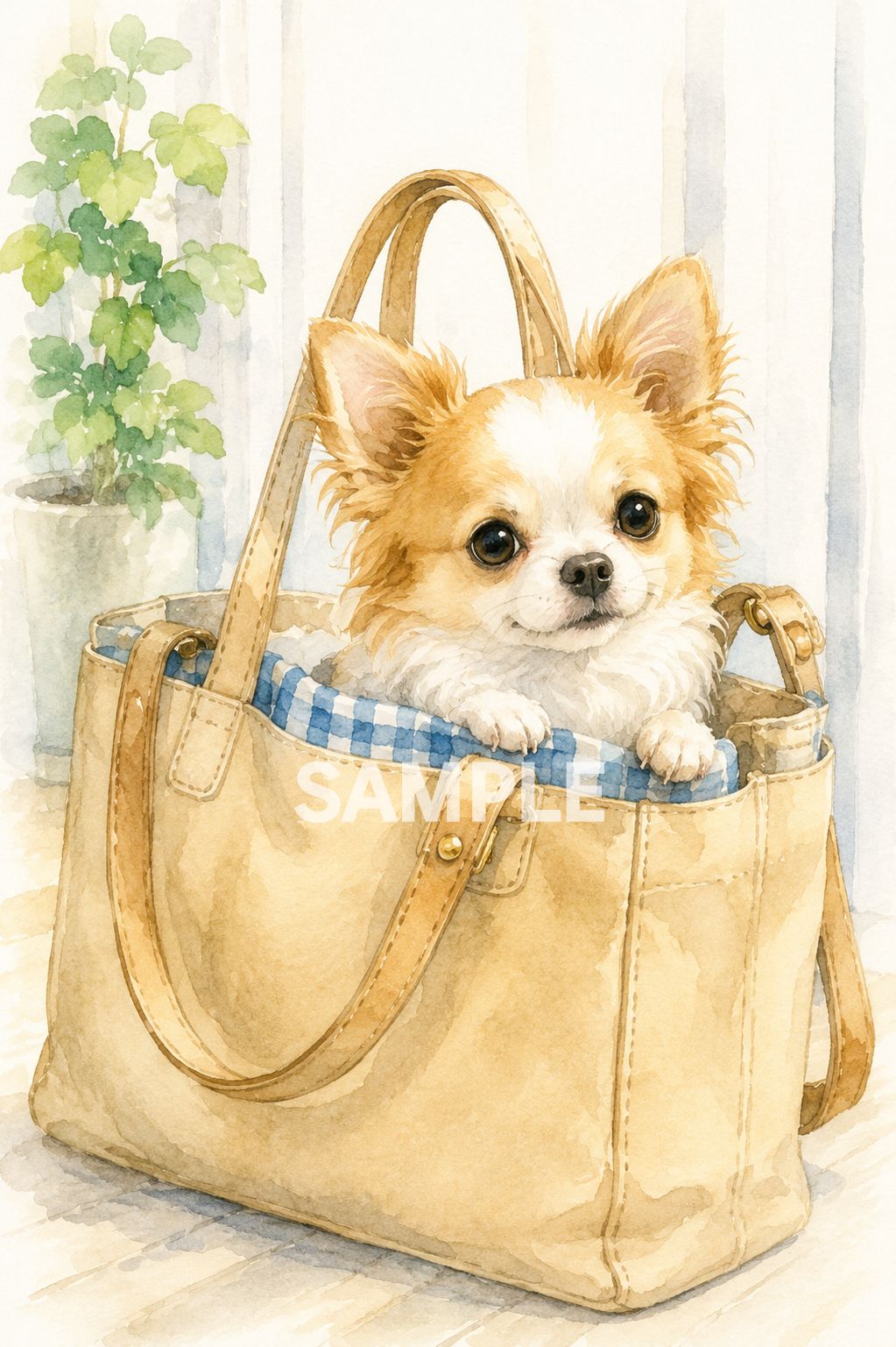 ✴️特別価格【原画】『トオボエ通り』（絵画　犬　チワワ　パピヨン　パステル画） 810 水彩風 犬アート ポスター風 チワワ バッグ イラスト 2Lサイズ