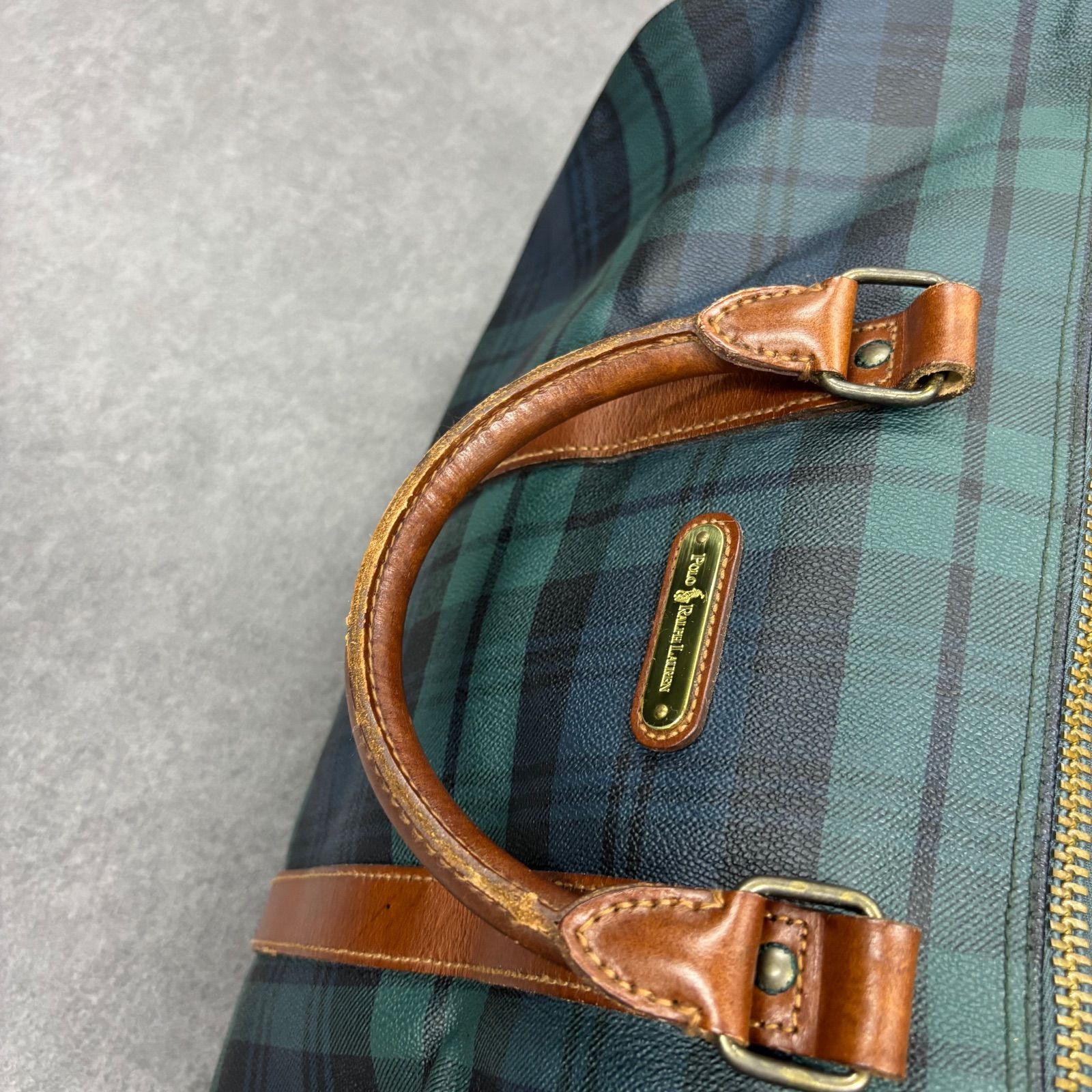ポロラルフローレン ボストンバッグ チェック柄 PVC レザー 旅行 436