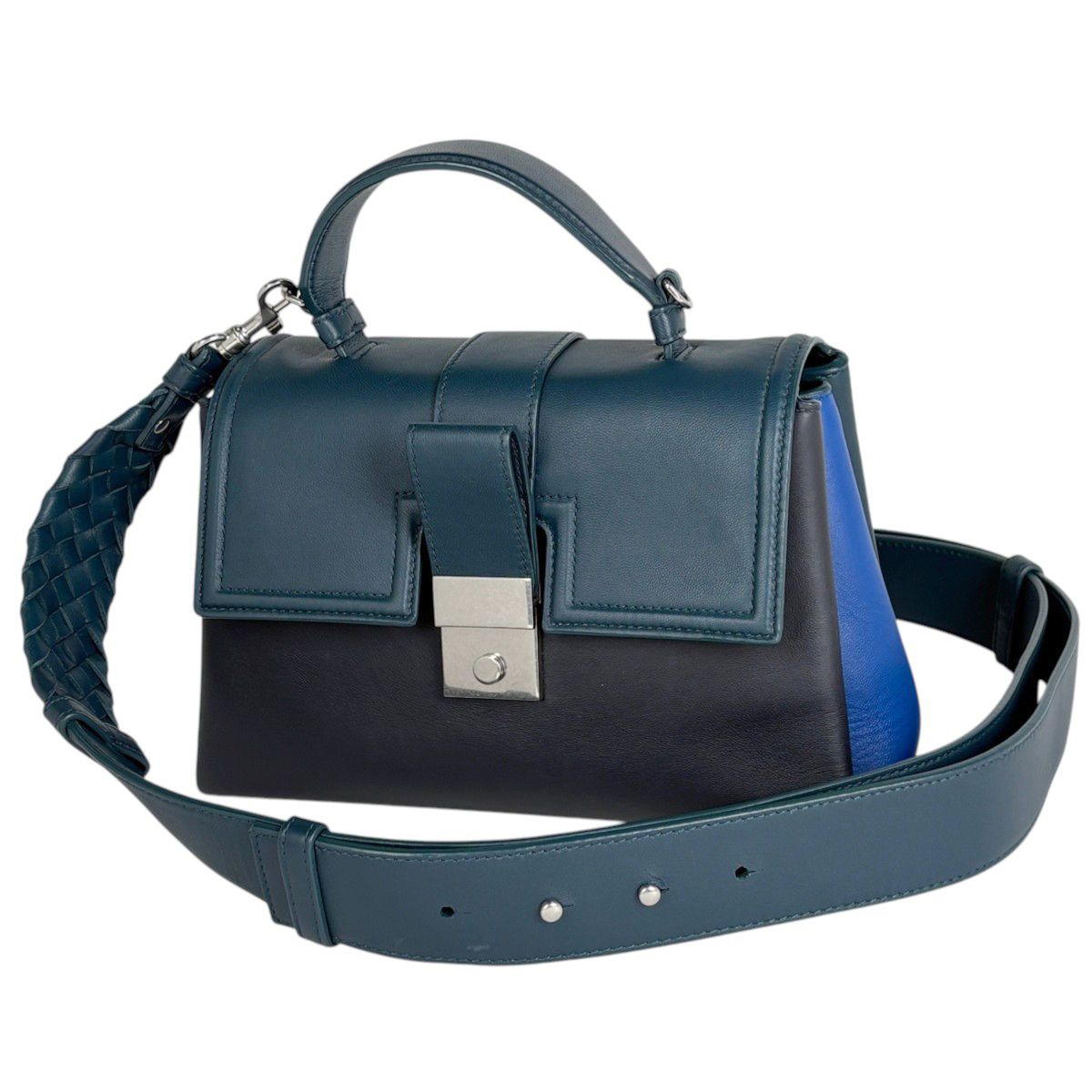 ボッテガヴェネタ BOTTEGAVENETA ピアッツァ スモール イントレチャート 2WAY ショルダーバッグ レザー グリーン ブルー ブラック レディース 【中古】