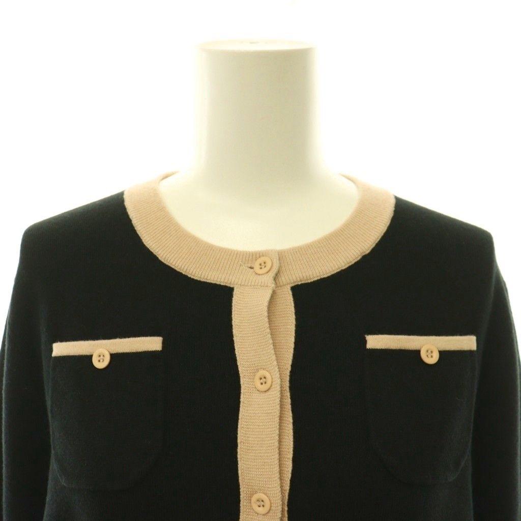 CABaN(キャバン) カーディガン サイズF レディース - 黒×ベージュ 長袖/カシミヤ混 キャバン CABaN コットンカシミヤバイカラークルーネックカーディガン