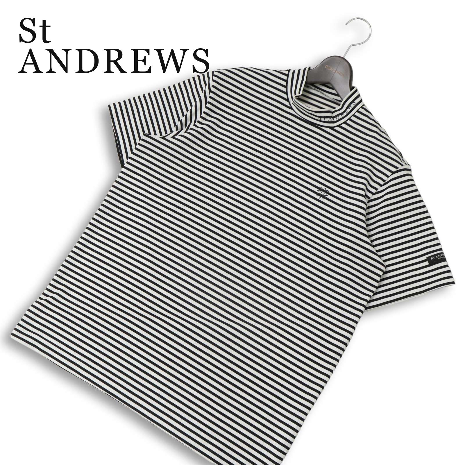 ゴルフ St ANDREWS セントアンドリュース モックネック半袖シャツ 総柄