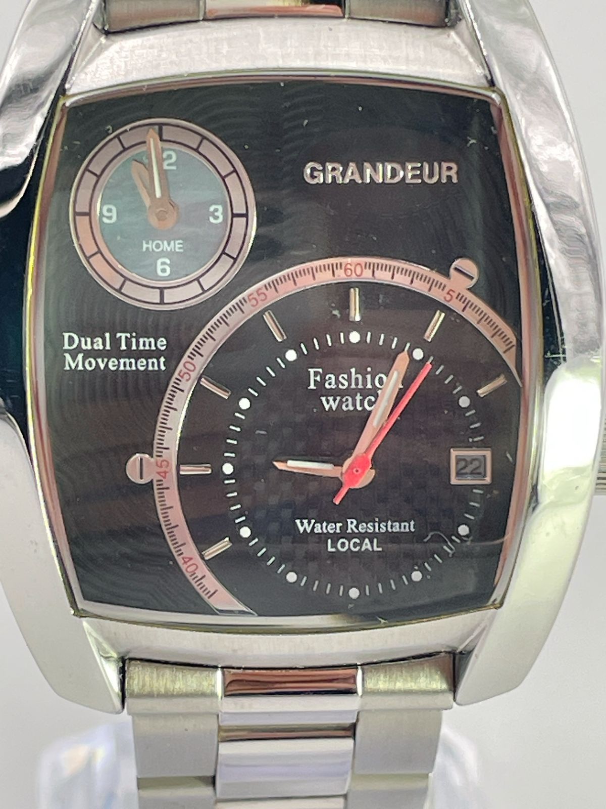 GRANDEUR グランドール 腕時計 メンズ デュアルタイム 樽型 デイト