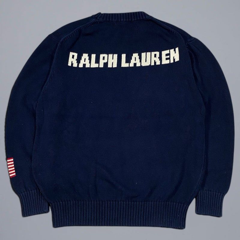 希少 90s CHAPS RALPH LAUREN チャップスラルフローレン コットンニット セーター Ｌ ネイビー KT60-D10-KG