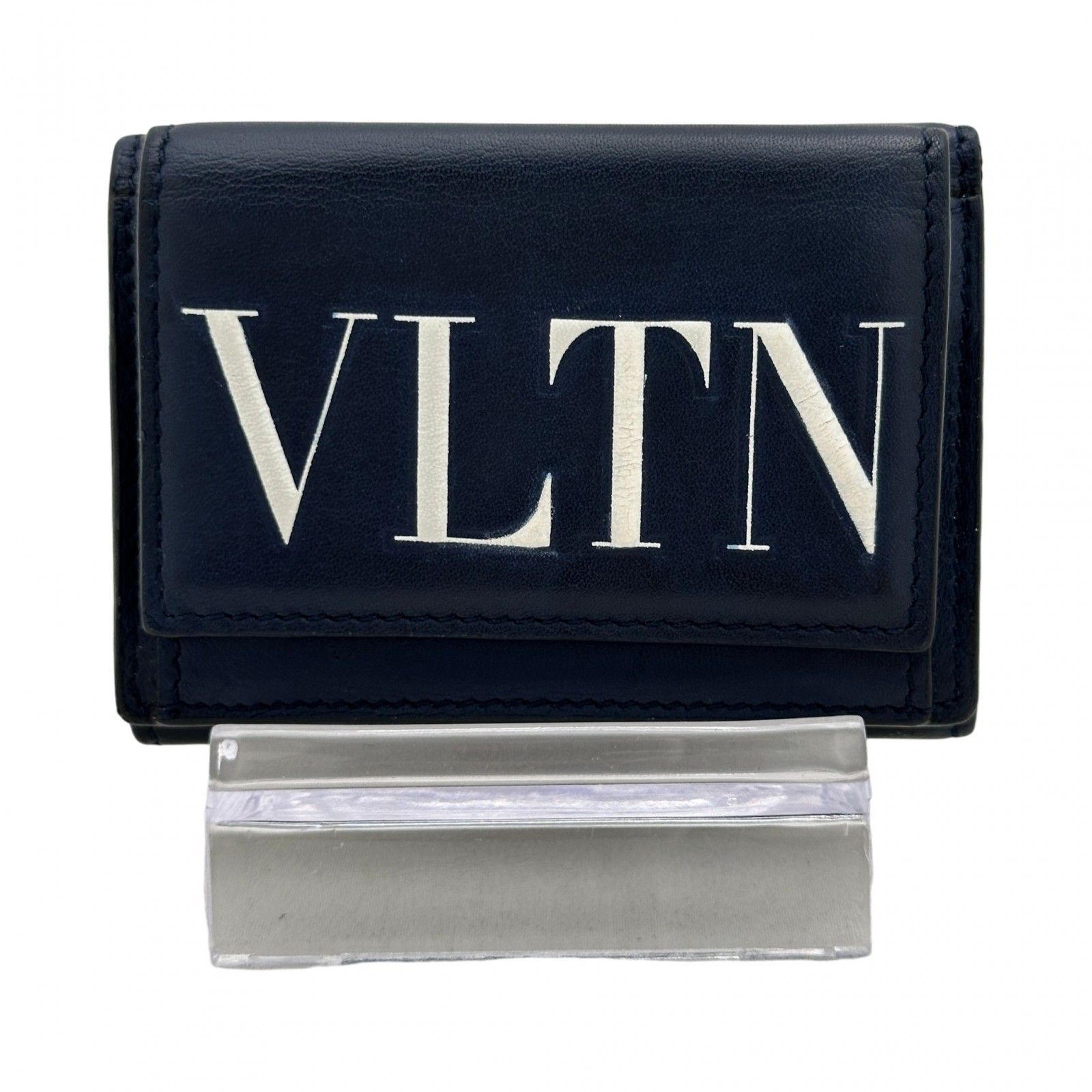 【中古】ヴァレンティノ 三つ折り財布 コンパクトウォレット VLTNロゴ ネイビー×ホワイト Aランク va7816br