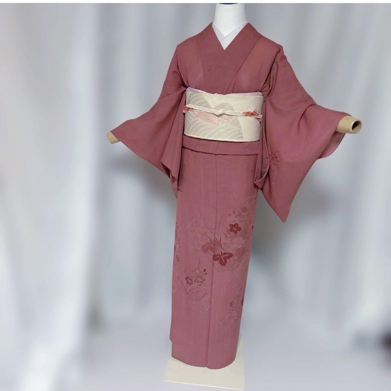 夏着物4点セット(洗える絽の着物、正絹夏帯　正絹帯揚げ　正絹帯締) 正絹】絽 訪問着 フルセット 4点 夏帯 夏帯締め 夏帯揚げ 裄丈67