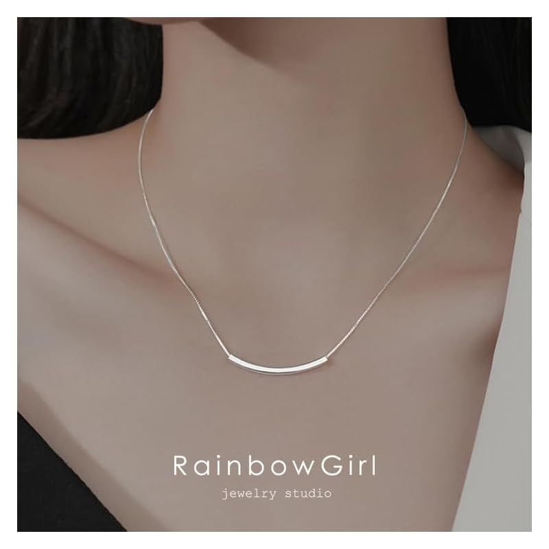 [RainbowGirl] ネックレス レディース スマイルパイプネックレス シンプル シルバー925 カジュアル おしゃれ 女性 誕生日プレゼント