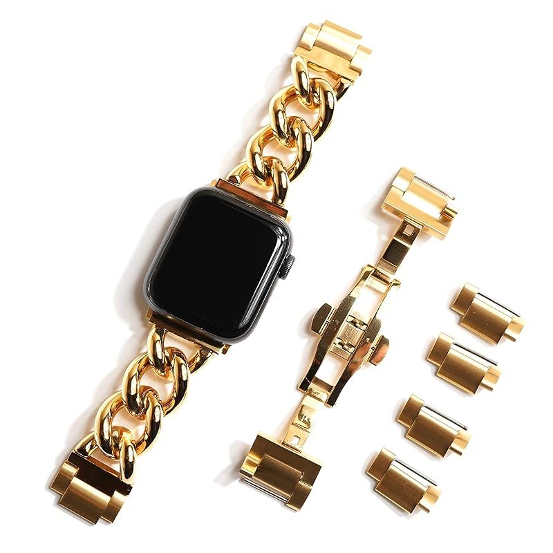 【新品】 [Royce&Roland] AppleWatch用 チャンキー チェーンベルト (シルバー/ステンレス) 工具不要 バタフライバックル (40mm 41mm 42mm, ゴールド) 1 8,947円