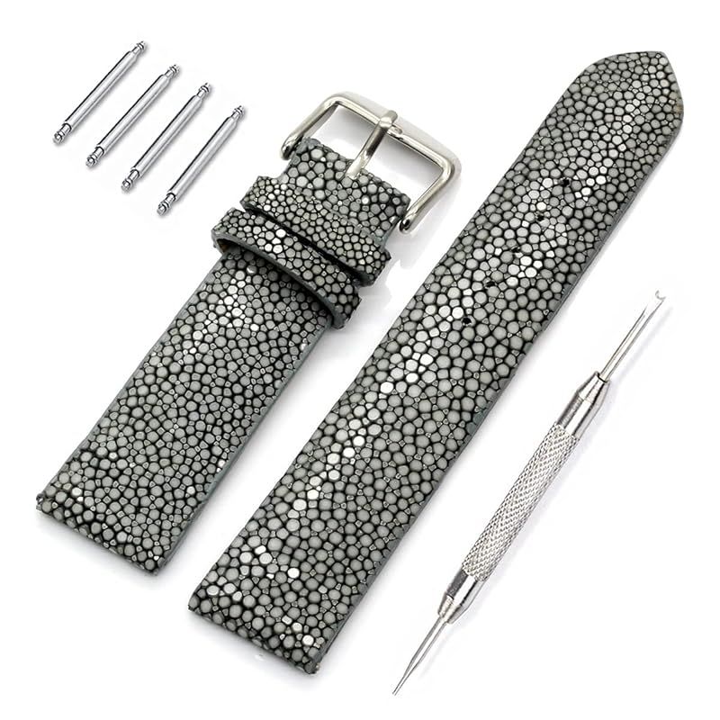 【新品】 [レヴェッタ] エイ革 ガルーシャ スティングレイ 腕時計 バンド ベルト グレー 21mm バネ棒 バネ棒外し付き [089-8stb21] 1