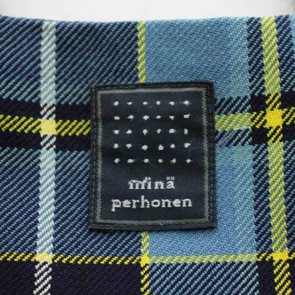 ミナペルホネン mina perhonen ミニトートバッグ チェック柄 青 ブルー