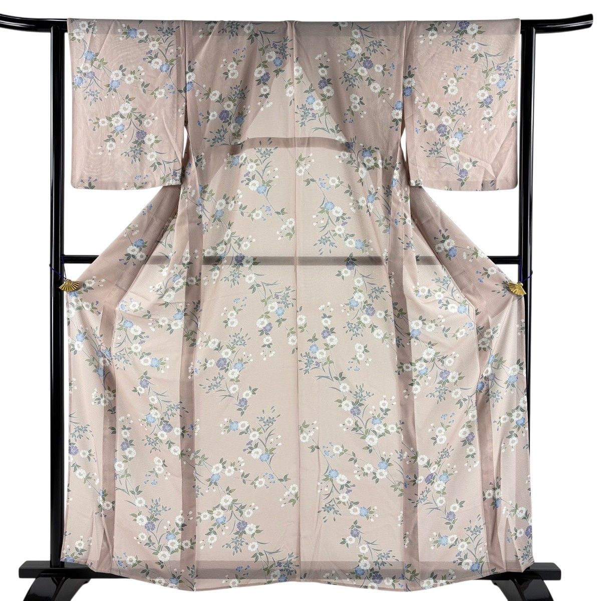 小紋 身丈161cm 裄丈64.5cm M 薄物 絽 草花 薄ピンク 正絹 秀品 【中古】 8,378円