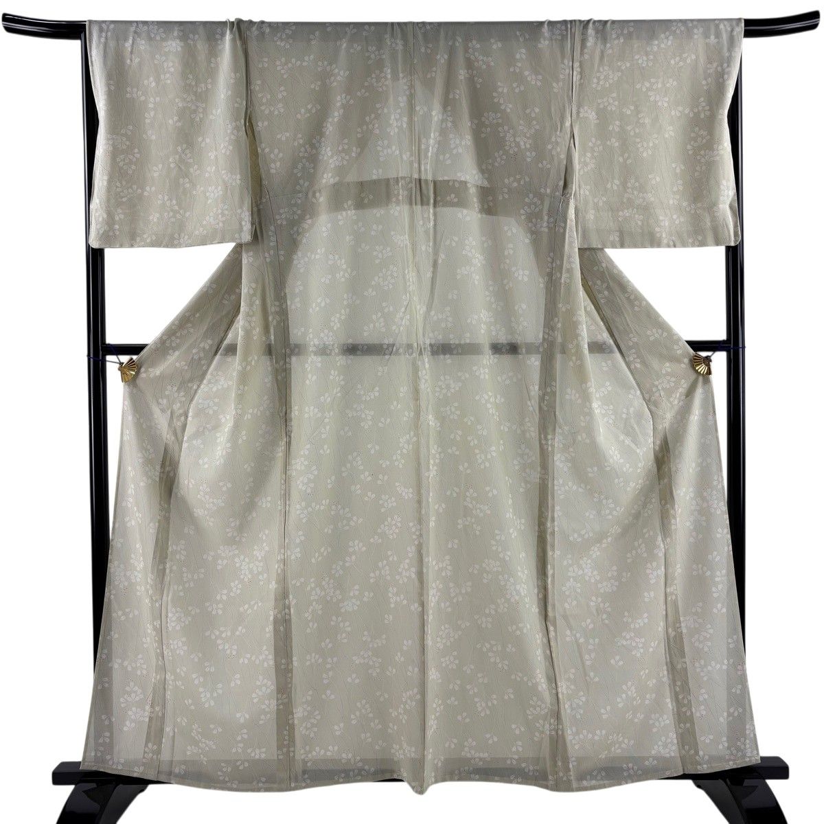 小紋 身丈159cm 裄丈68cm L 薄物 絽 葉柄 抹茶色 正絹 秀品 【中古】