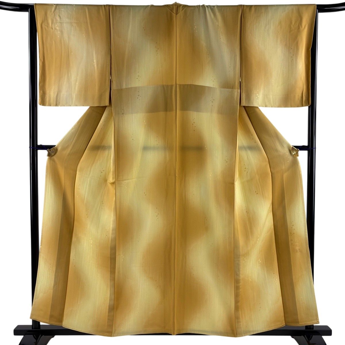 【美品】 小紋 身丈157.5cm 裄丈66.5cm M 単衣 落款 地紋 黄色 正絹 秀品 【中古】