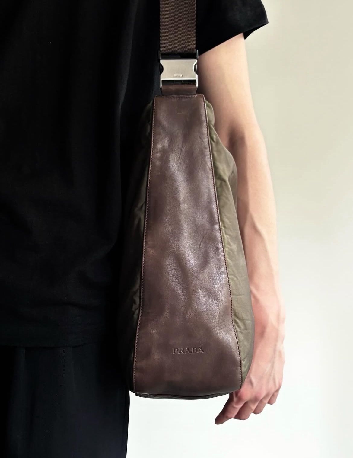 90s PRADA Made in Italy Nylon/Leather Shoulder Bag