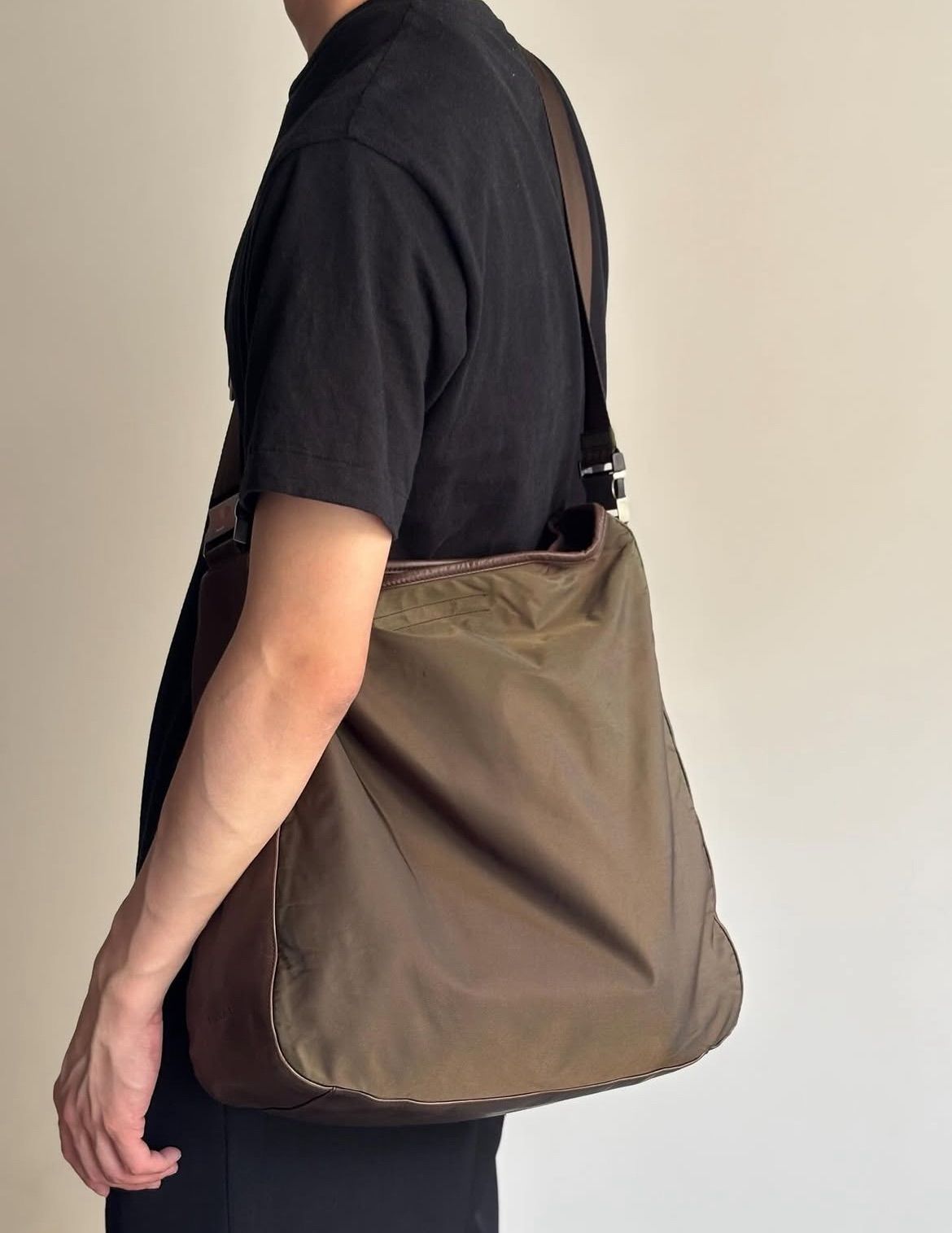 90s PRADA Made in Italy Nylon/Leather Shoulder Bag