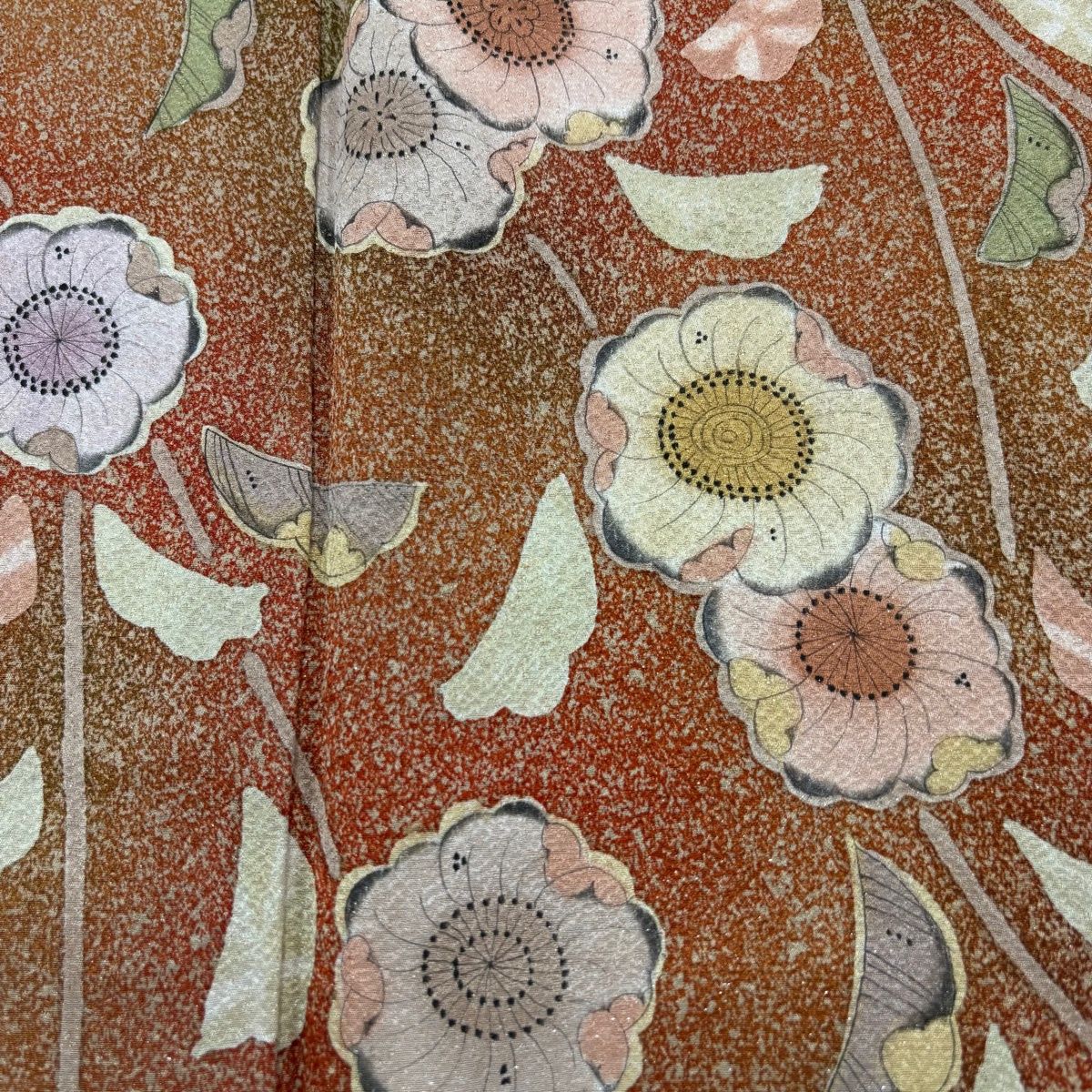 付下げ 身丈150cm 裄丈65.5cm M 袷 辻が花柄 銀通し 金彩 灰色 正絹 秀品 【中古】 袷 M 付下げ 茶緑色 銀通し 裄丈64cm