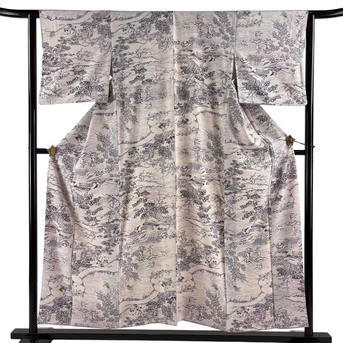 小紋 身丈154cm 裄丈63cm S 袷 鳥獣戯画 薄小豆 正絹 逸品 【中古】
