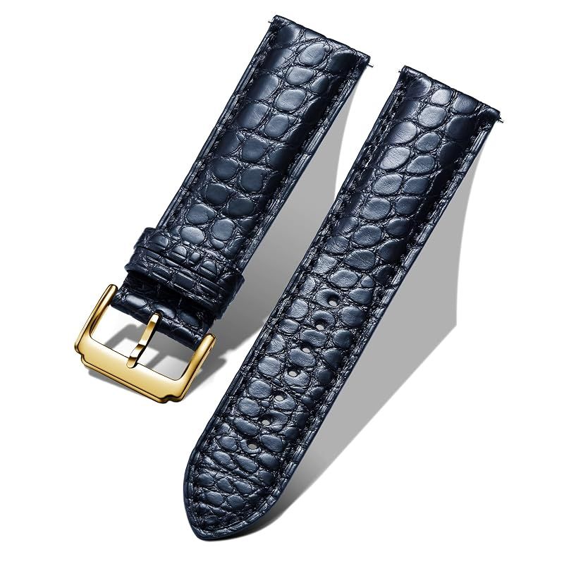【新品】 [BINLUN] レザー時計バンド模様 クイックリリース 革腕時計ベルトメンズ レディース交換用 腕時計バンド 本革 18mm 19mm 20mm 21mm 22mm 時計ベルト 本革 通気 柔軟 （22mm，ブルー-ゴールドバックル） 1