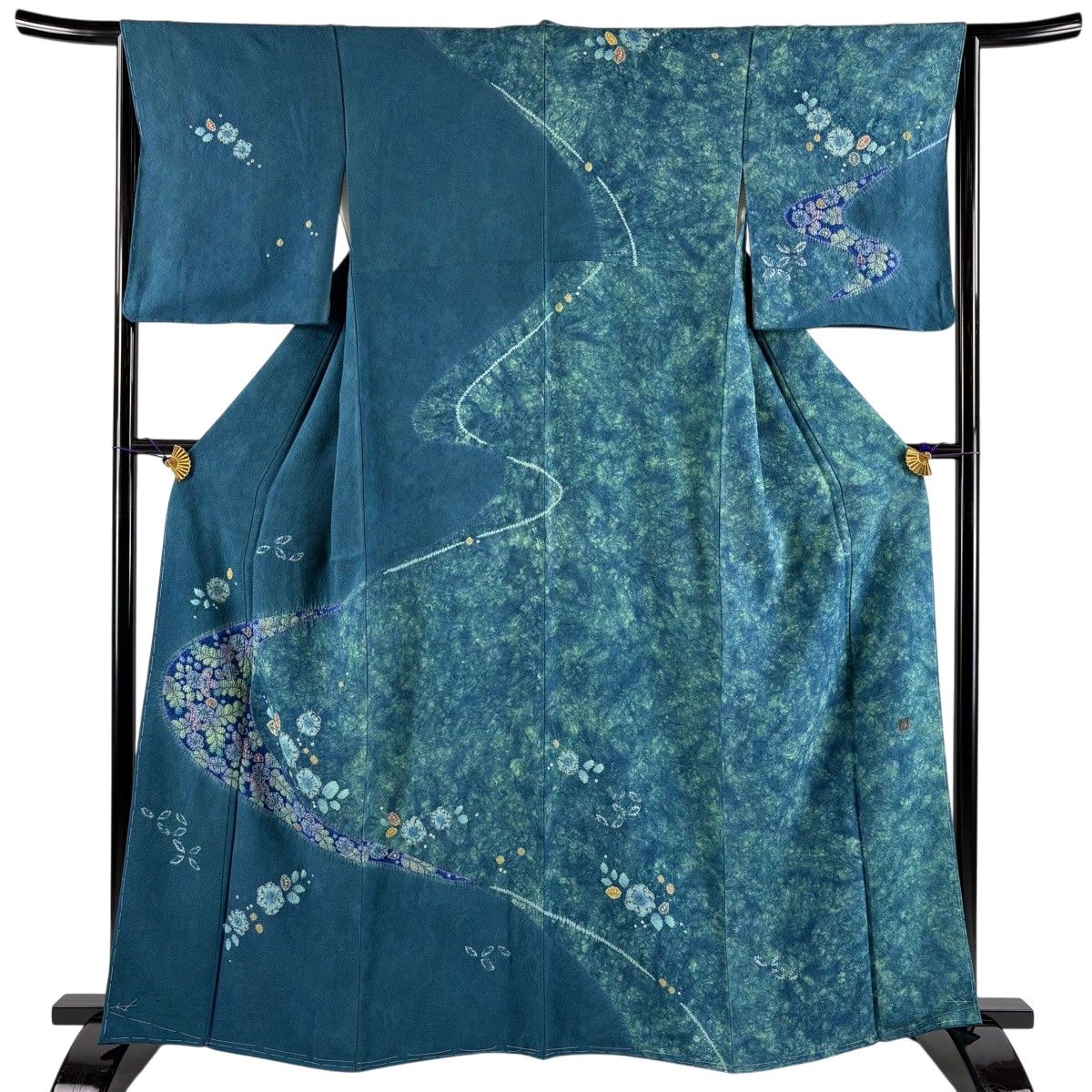 美品】 訪問着 身丈163.5cm 裄丈64cm M 袷 落款 辻ヶ花柄 七宝 青緑