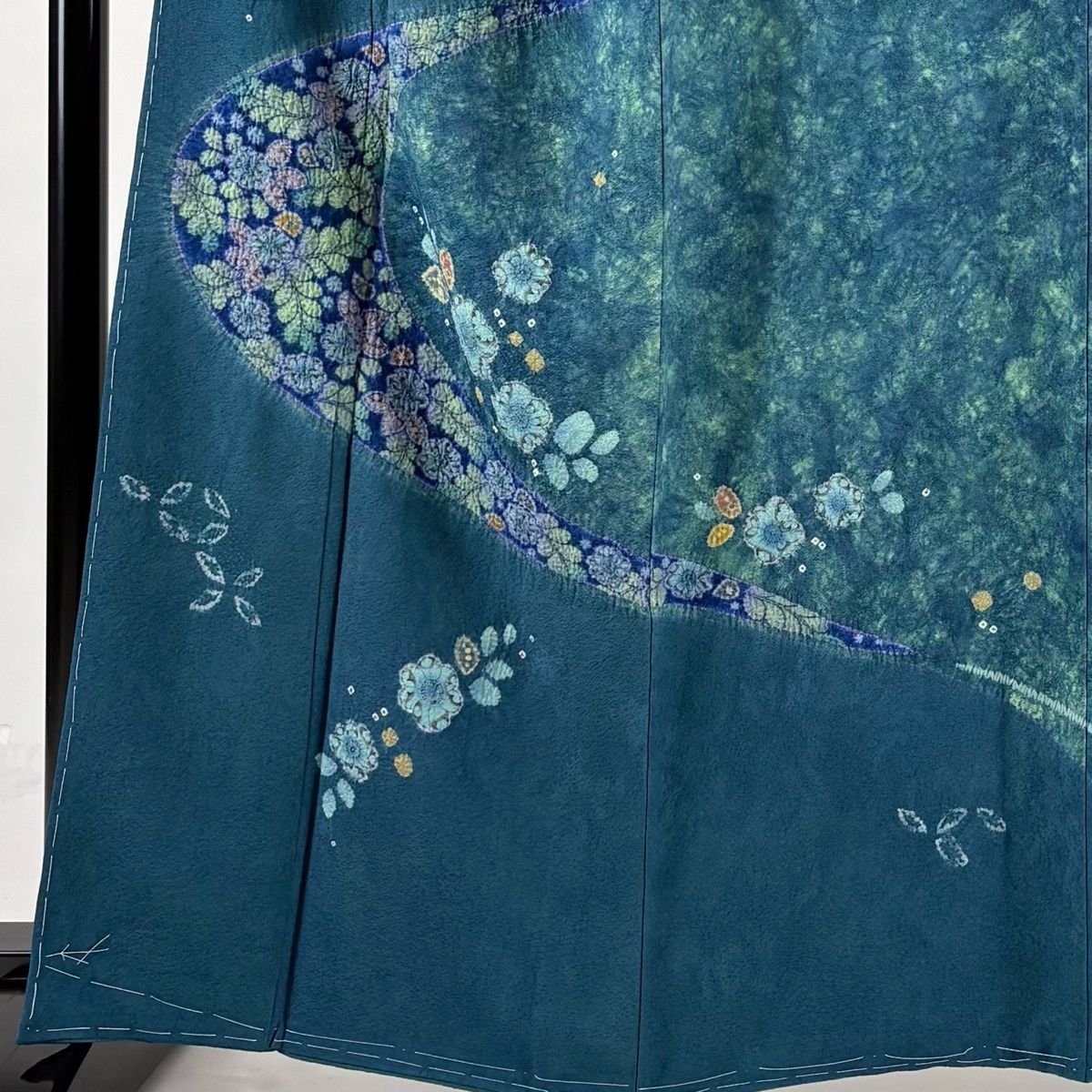美品】 訪問着 身丈163.5cm 裄丈64cm M 袷 落款 辻ヶ花柄 七宝 青緑