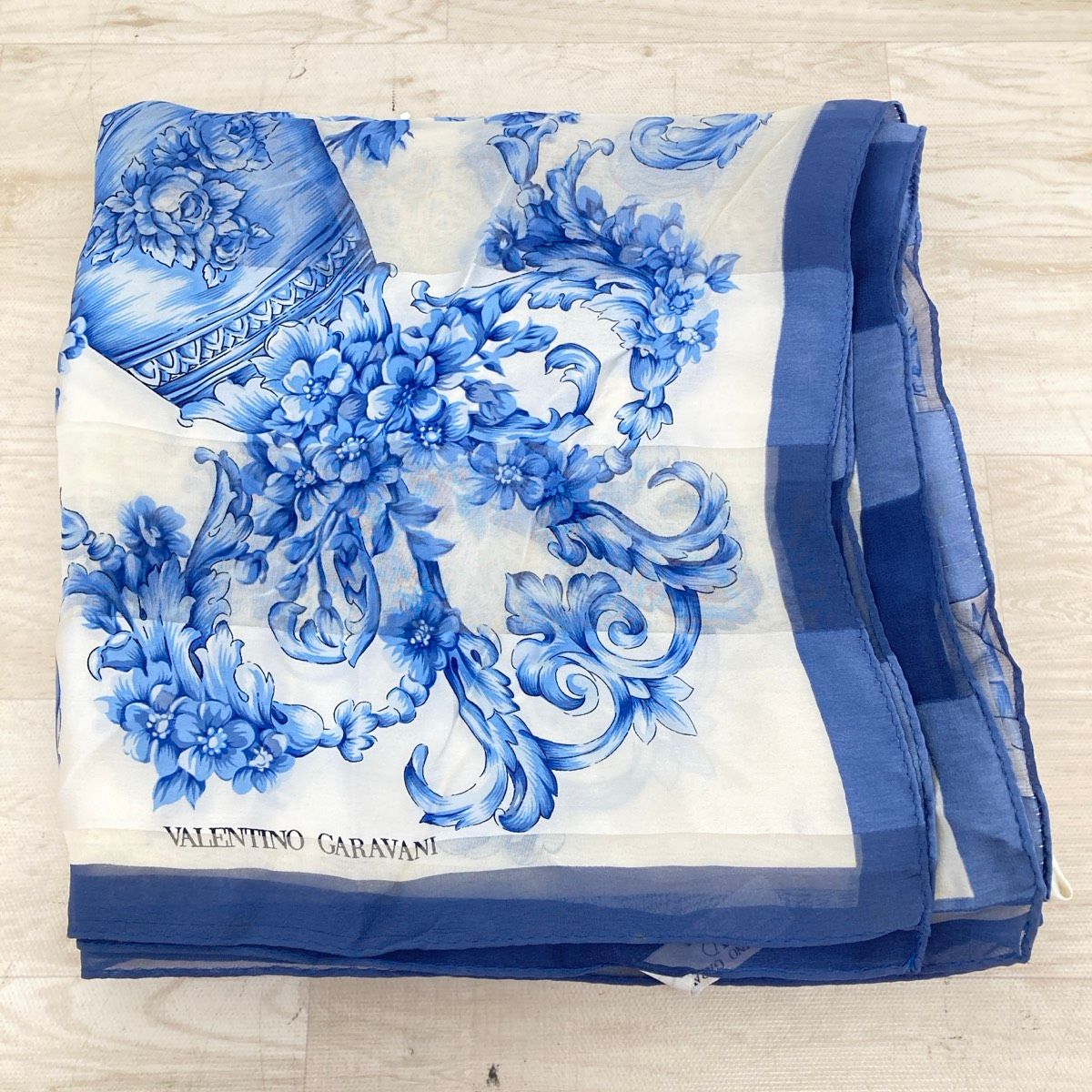 美品 VALENTINO GARAVANI スカーフ/大判ストール 花柄 フラワー/ブルー