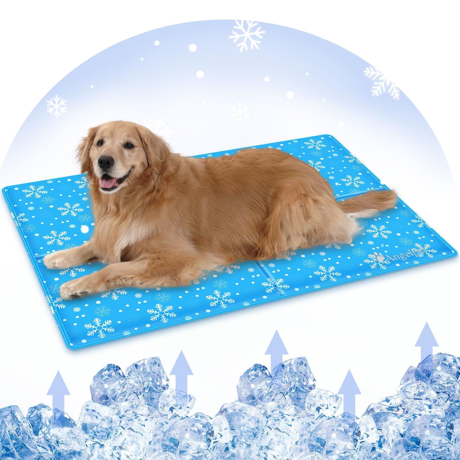 ★新品★Angelpet ペット ひんやりマット【ペット専門家監修】犬 猫 夏用 クールマット 冷感ジェル 冷却マット ひんやりシート 暑さ対策 水・電気・冷蔵不要 折りたたみ 持ち運び 多用途 小中大型犬対応 120*80cm スノーフレーク柄