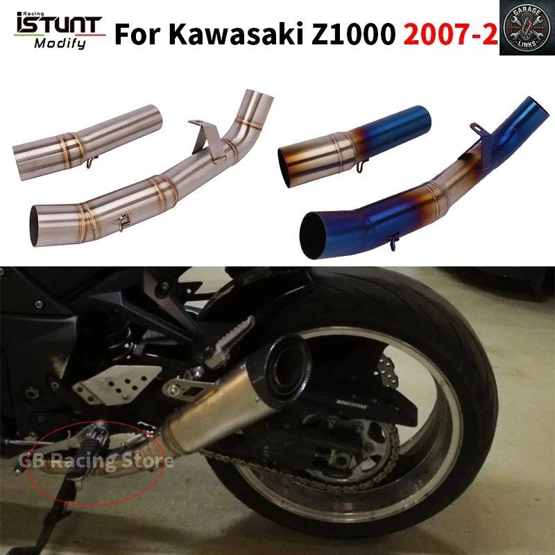 カワサキ Z1000 2007 2008 2009 用スリップオンマフラー、オートバイ排気口改造ミドルリンクパイプ、ステンレススチール製セクションアダプ