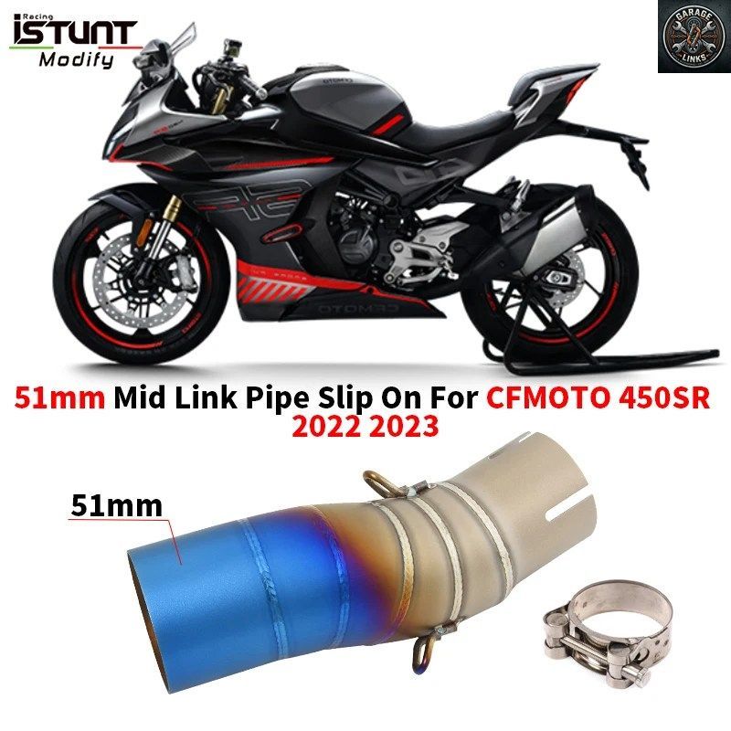 オートバイ排気マフラー Escape Moto Modify 51mm ミドルリンクパイプ バイクチューブ スリップオン CFMOTO 450SR 450 NK SR 2022 2023用