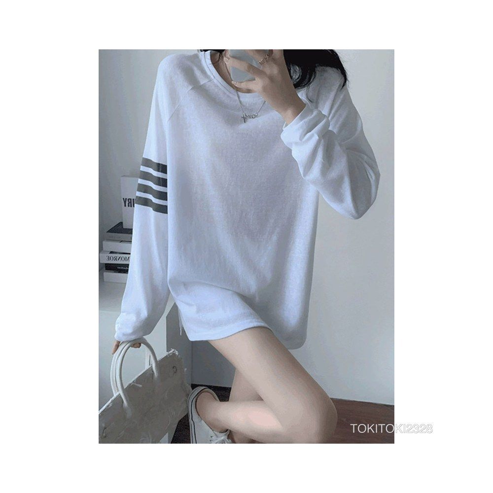 白 丸首 長袖Tシャツ レディース 夏 欧米風 薄手 日よけカバー ゆったり 着やせ 中長丈 カジュアルトップス 10,169円