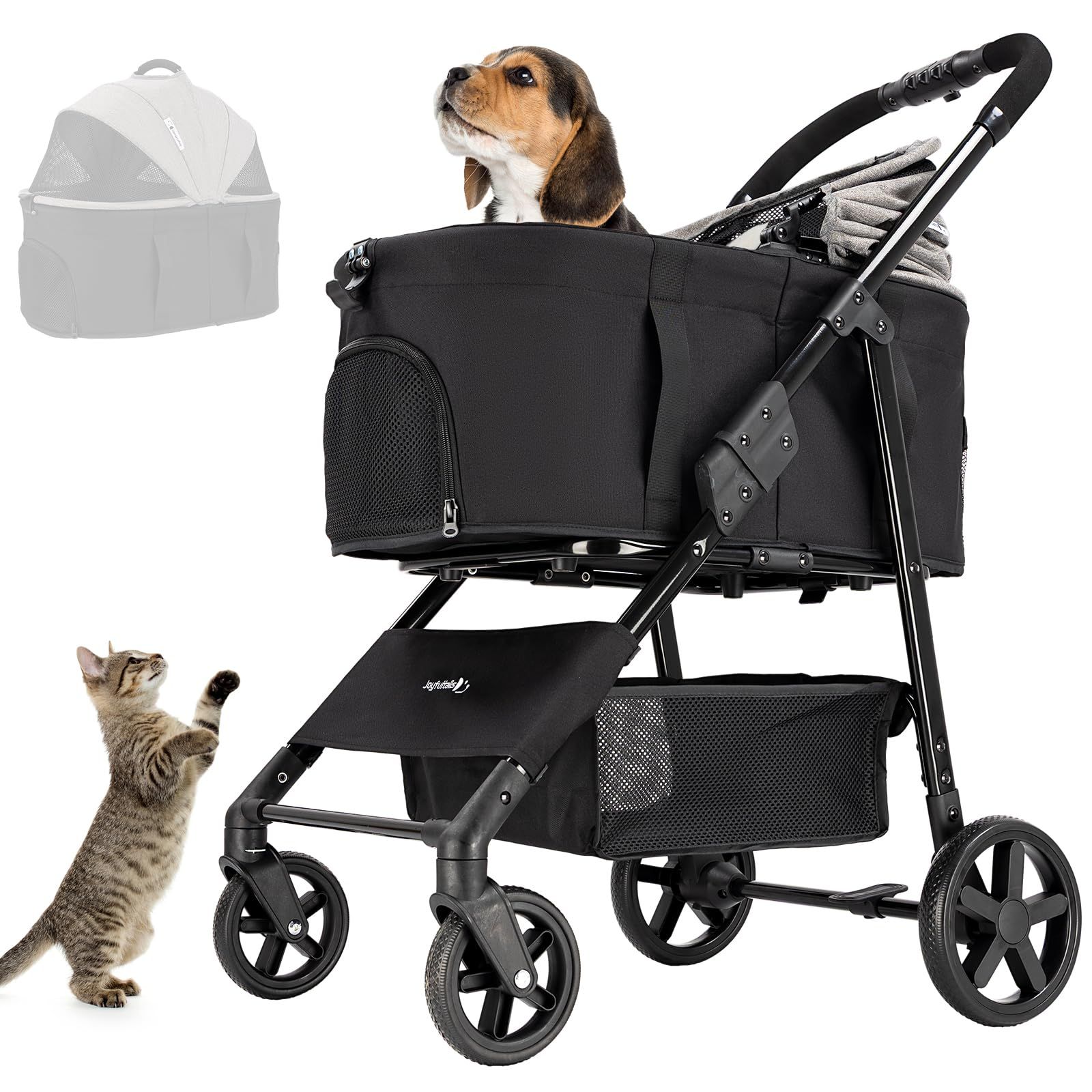 Joyfultails 分離型 ペットカート 折りたたみ 3way 多機能 対面式 猫犬兼用 ペットバギー キャリー コンパクト 軽量 耐荷重15KG 犬用ベビーカー 前輪360°回転 後輪ブレーキ付き ドッグカート お出かけ 散歩 通院 介護用 組み立て簡単