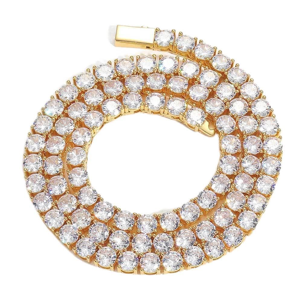 ネックレス メンズ シルバー/ゴールド テニスチェーン 3mm-6mm キュービックジルコニア 16-26インチ ファッション ラップアクセサリー (5mm-60cm-Gold)