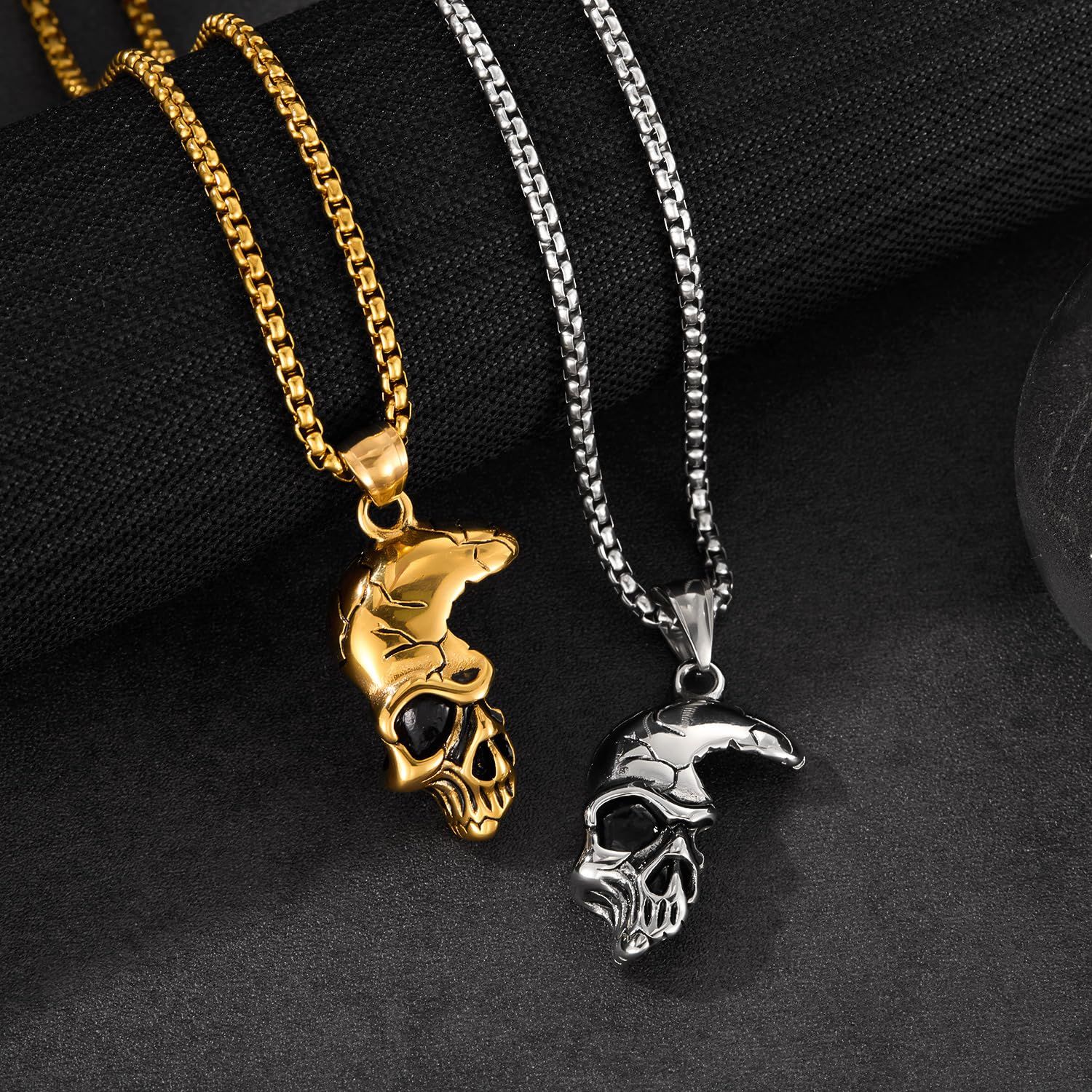 ネックレス メンズ シルバー ゴールド スカル ヘルメット ステンレス