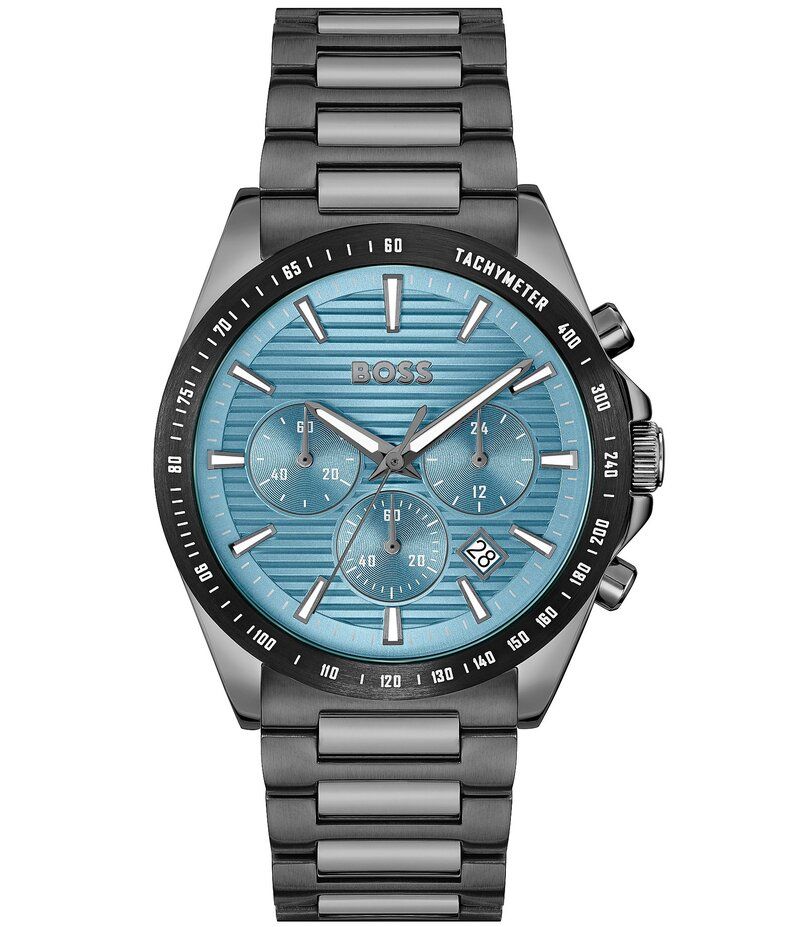ヒューゴボス レディース アクセサリー 腕時計 Tシャツ Hugo Boss Mens Strike Quartz Chronograph Grey Tone Stainless Steel Brac