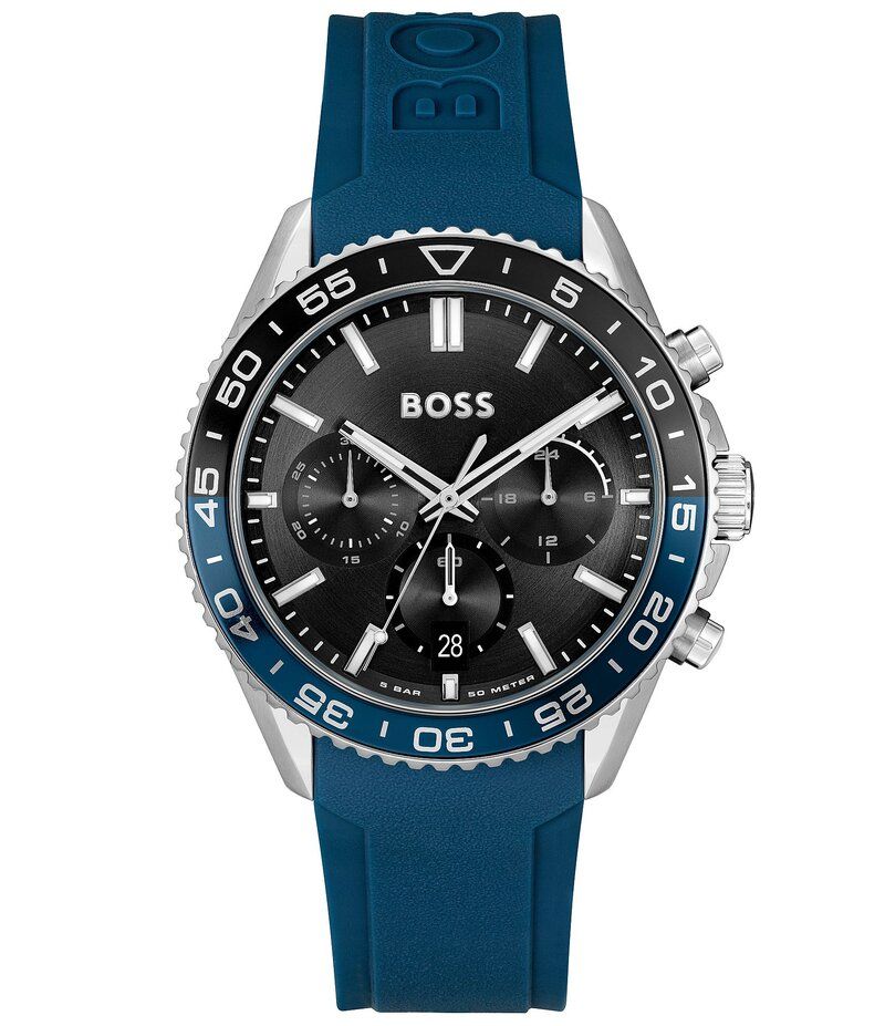 ヒューゴボス レディース アクセサリー 腕時計 Hugo Boss Mens Runner Quartz Chronograph Silicone Strap Watch Blue ブルー